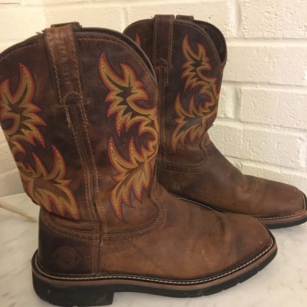 Justin Workboots Leather Square Toe Size 8.5D